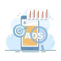 Mobile advertising strategy concept. native advertising and programmatic targeting for mobile devices. Advertising campaign. optimized mobile advertising. Cartoon design illustration in the background vector