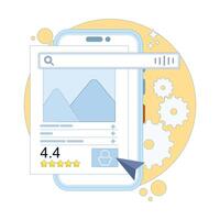 voice search concept. SEO optimization, digital assistant, voice search, improving product discovery and user engagement. optimized e-commerce product page. flat design illustration vector