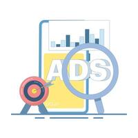 Mobile advertising strategy concept. native advertising and programmatic targeting for mobile devices. Advertising campaign. optimized mobile advertising. Flat illustration in the background. vector