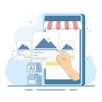 AI-powered chatbot concept for personalized shopping, enhanced customer experience, personalized product recommendations, and e-commerce support. smart assistant. Flat design illustration. vector
