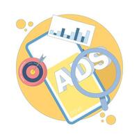 Mobile advertising strategy concept. native advertising and programmatic targeting for mobile devices. Advertising campaign. optimized mobile advertising. Flat design illustration in the background. vector