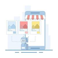 AI-powered chatbot concept for personalized shopping, enhanced customer experience, personalized product recommendations and e-commerce support. Flat design illustration. vector