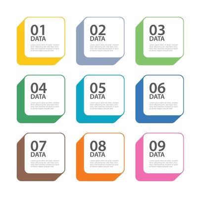 infographics 9 data button square template. Illustration abstract background.