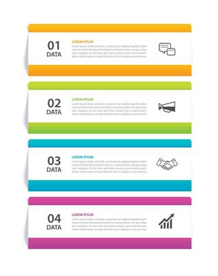 4 data infographic rectangles tab index template. Illustration business abstract background.
