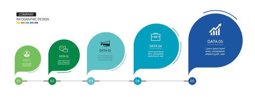 Infographics speech bubbles timeline with 5 number data template. Illustration abstract success background. vector