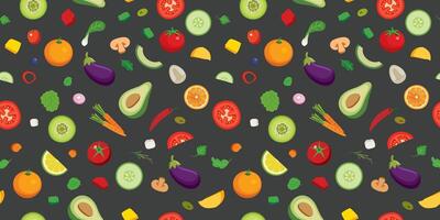 Fruit salad and vegetables seamless pattern background. vector