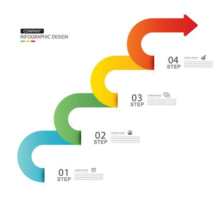 Infographics 4 data arrow symbol timeline business steps to success.