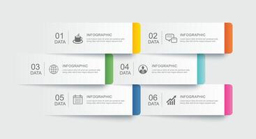6 data infographics paper index template. Illustration abstract background. vector