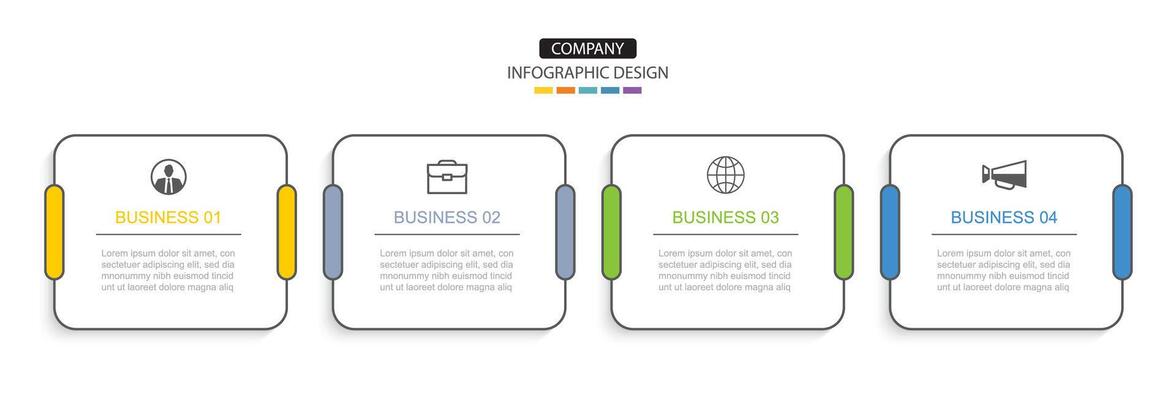 infographics 4 data outline square template. Illustration abstract background.
