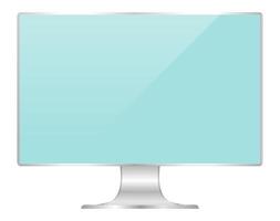 front of flat monitor light blue screen computer, pc display digital wide screen and slim, icon monitor modern lcd, symbol 3d modern screen, mock up full screen desktop empty isolated white background vector