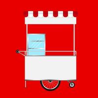 kiosk white, template blank of kiosk wheels cart stock, kiosk empty for design of market and exterior symbol, set of market food outdoor, wheels cart kiosk for business small shop, red background vector