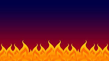 fire, flame row on red blue gradient background dark, bonfire frame, fire flame isolated on dark blue, copy space vector