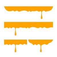 honey dripping with honey dipper isolated on white background, flat lay liquid drop yellow orange for info graphic, honey drip splash flowing from top, honey syrup sweet and sticky flowing splash drip vector