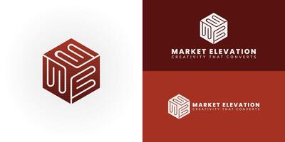 The unique logo showcases the letters ME creatively integrated into a three-dimensional cube, symbolizing holistic thinking for Marketing and Advertising firms. vector