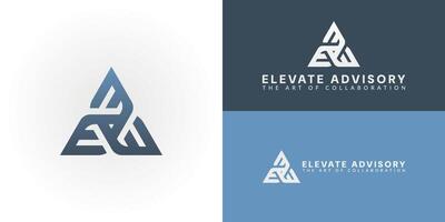 The logo features three interwoven shapes in a triangular frame, subtly forming the initials EA. This logo represents integrated advisory services for the Consulting and Business Services Industry. vector