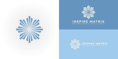 The dynamic emblem features a central point with radiating sharp elements, abstractly forming the essence of IM. The logo is designed for the consulting and business services sector. vector