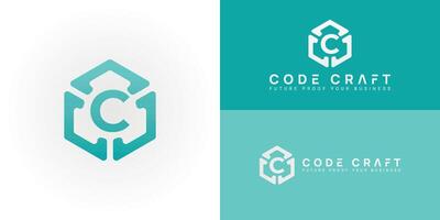 The logo features a central C surrounded by an abstract hexagon formed by interconnected elements, representing CC for technology and software businesses. This design symbolizes collaborative code vector