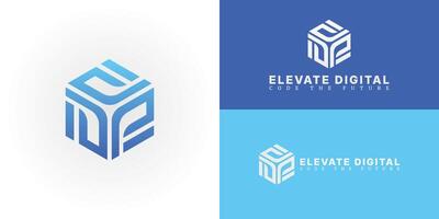 The modern logo features a stylized cube with the initials ED, representing the company name. The three dimensional design symbolizes depth, innovation, and technical precision core values vector