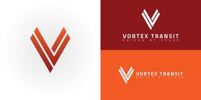 The modern emblem features stylized downward-pointing chevron shapes that abstractly represent the initials VT through a dynamic and directional design, and was created specifically for the logistics vector