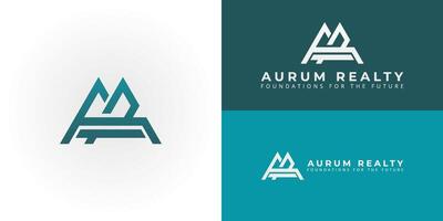 The logo features abstract mountain shapes interconnected by a strong horizontal line. This design subtly incorporates the initials AR, symbolizing visionary real estate and property development value vector