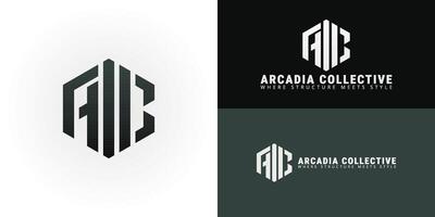 The logo features the letters AC integrated into a geometric design within a hexagonal frame, symbolizing innovative Architectural Construction and applied for business in the construction sector vector