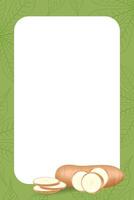 banner frame of cassava fresh for copy space, cassava cut slice for tapioca flour industry or ethanol, pile yucca cassava tuber on banner frame vector