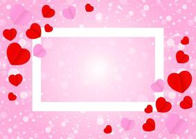 empty white frame and red pink heart shape for template banner valentines card background, many hearts shape on pink gradient soft for valentine backgrounds, image pink with heart shape decoration vector