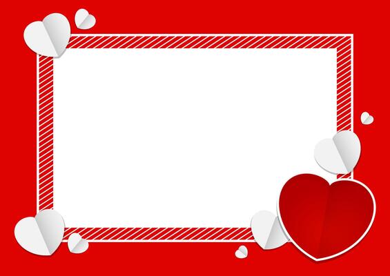template banner frame and heart shape red color for valentines love card background and blank for copy space, red banner frame valentine with element heart shapes red and white decoration