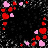 square black frame and red pink heart shape for template banner valentines card black background, many hearts shape on black for valentine backgrounds, image black with heart-shape decoration empty vector