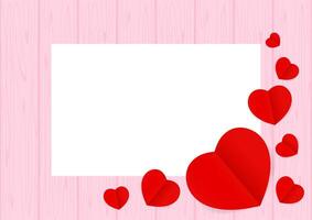 Valentine pink Background and copy space, Heart shape red on the pastel pink wood table and top view for background, Valentines wooden frame and Red Heart shaped for banner graphic design love card vector