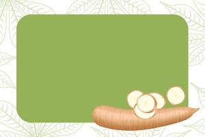 banner frame of cassava fresh, copy space, cassava cut slice for tapioca flour industry or ethanol, pile yucca cassava tuber on frame, raw manioc cassava vector