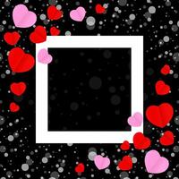white frame and red pink heart shape for template banner valentines card black background, many hearts shape on black for valentine backgrounds, image black with heart-shape decoration vector