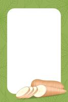 banner frame of cassava fresh for copy space, cassava cut slice for tapioca flour industry or ethanol, pile yucca cassava tuber on frame, raw manioc cassava on a template banner green background vector
