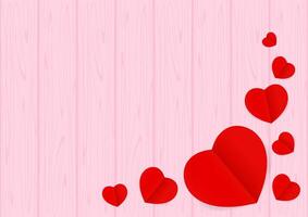 Pink wood for Valentine Background and copy space, Heart shape red on the pastel pink wood table and top view for background, Valentines wooden frame and Red Heart shaped for banner design love card vector