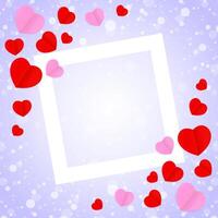 empty white frame and red pink heart shape for template banner valentines card background, many hearts shape on purple gradient soft for valentine backgrounds, purple with heart-shape decoration vector