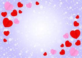 empty purple frame and red pink heart shape for template banner valentines card background, many hearts shape on purple gradient soft for valentine background, image purple with heart-shape decoration vector