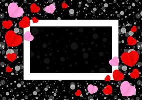 empty white frame and red pink heart shape for template banner valentines card black background, many hearts shape on black for valentine backgrounds, image black with heart shape decoration vector