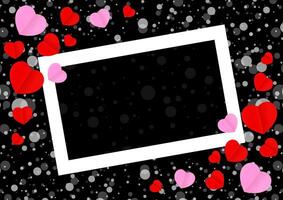 empty white frame and red pink heart shape for template banner valentines card black background, many hearts shape on black for valentine backgrounds, image black with heart-shape decoration vector