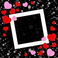 white frame and red pink heart shape for template banner valentines card black background, many hearts shape on black for valentine backgrounds, image black with heart shape decoration vector