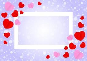 empty white frame and red pink heart shape for template banner valentines card background, many hearts shape on purple gradient soft for valentine backgrounds, image purple with heart-shape decoration vector