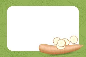 banner frame of cassava fresh for copy space, cassava cut slice for tapioca flour industry or ethanol, pile yucca cassava tuber on frame vector