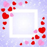 empty white frame and red pink heart shape for template banner valentines card background, many hearts shape on purple gradient soft for valentine backgrounds, purple with heart shape decoration vector