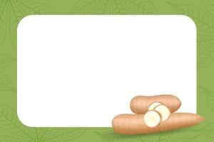 banner frame of cassava, cassava cut slice for tapioca flour industry or ethanol, pile yucca cassava tuber on frame vector