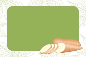 banner frame of cassava for copy space, cassava cut slice for tapioca flour industry or ethanol, pile yucca cassava tuber on frame, raw manioc cassava vector