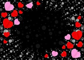 red pink heart shape for template banner valentines card black background, many hearts shape on black for valentine backgrounds, image black with heart-shape decoration vector
