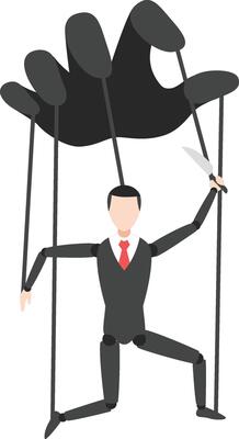 business characters like puppets with threatening poses with weapons