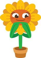 sunflower cartoon character with shy pose playing with fingers vector