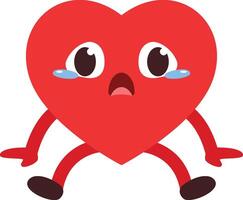 cartoon character heart is sad with pose playing with both hands on the ground vector