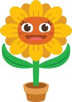 sunflower cartoon character with a pose of spreading both hands vector