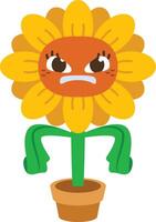 sunflower cartoon character is angry with both hands clenched into fists vector